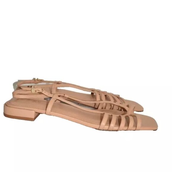 $330 LARROUDE MARIA LEANDRA FLAT SANDAL CAGE LEATHER TAN 11 (DB36) - Picture 2 of 7